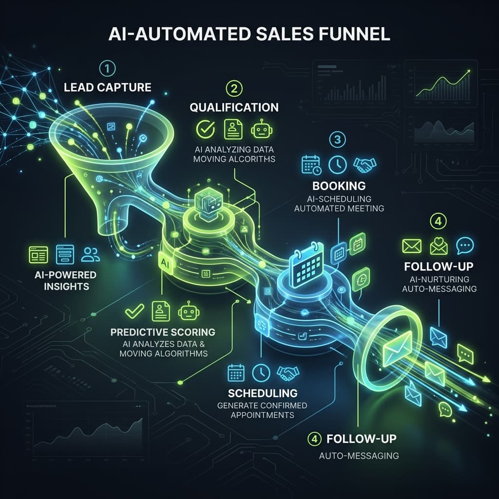 AI conversation funnel showing lead-to-booking flow