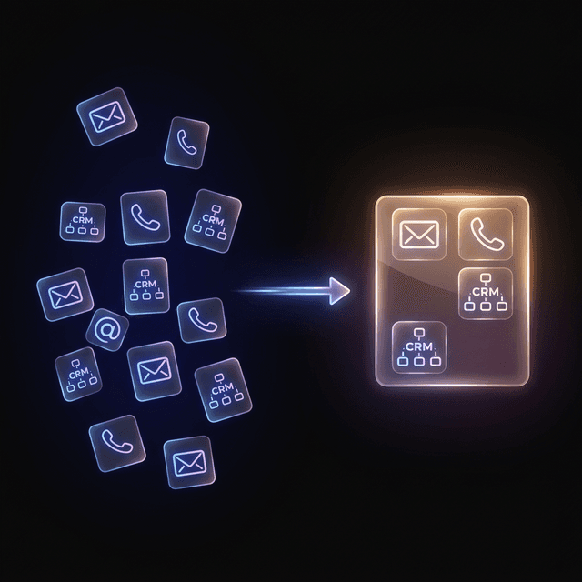 Conceptual illustration of disconnected tools unifying into one platform