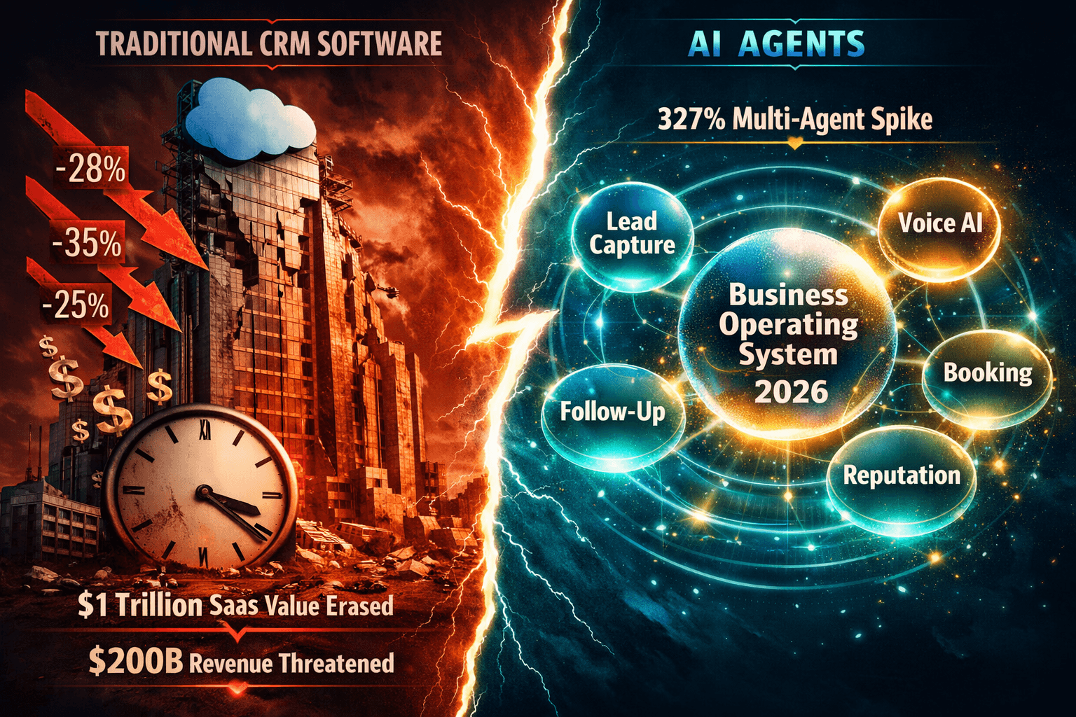 Visual battlefield between traditional enterprise CRM software and AI Agents