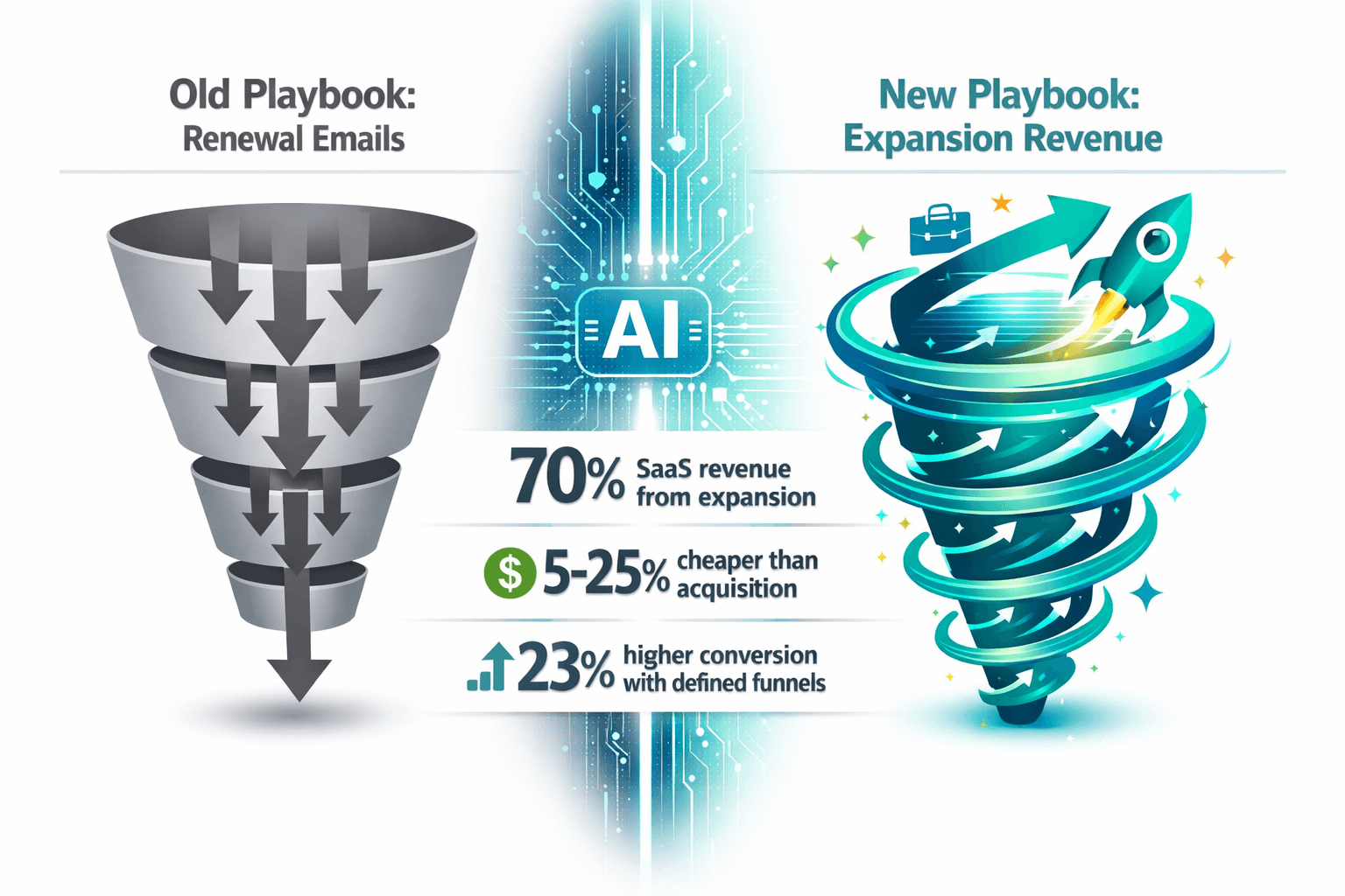 Traditional email renewal vs AI-Driven Expansion Funnel